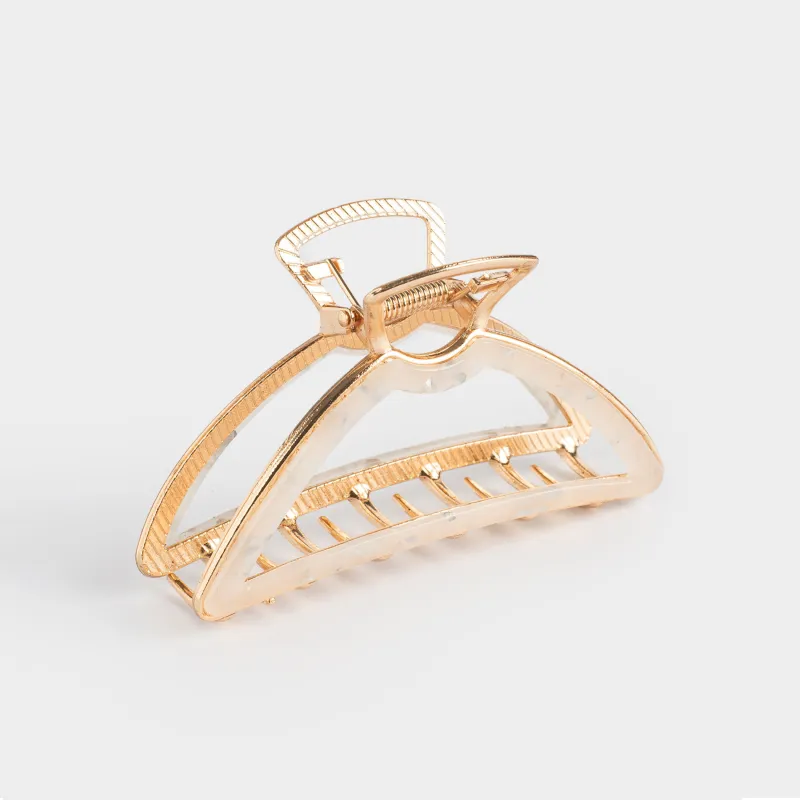 Hair clip, 10 cm, acrylic / metal, gold, Crab, Glam