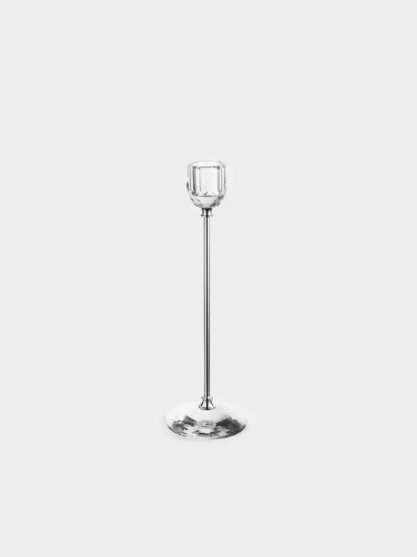 Candlestick, 24 cm, for a thin candle, on a leg, crystal glass / metal, Lux crystal, image-0