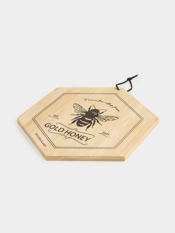 Cutting board, 25x22 cm, bamboo, hexagonal, Bee, Honey, image-3