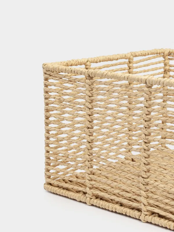 Storage organizer basket, 30x30x18 cm, wicker, cellulose/metal, square, beige, Braided, image-4