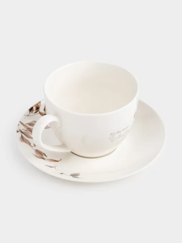 Tea pair, 2 persons, 4 items, 280 ml, porcelain N, Autumn flowers, Refined floral, image-2