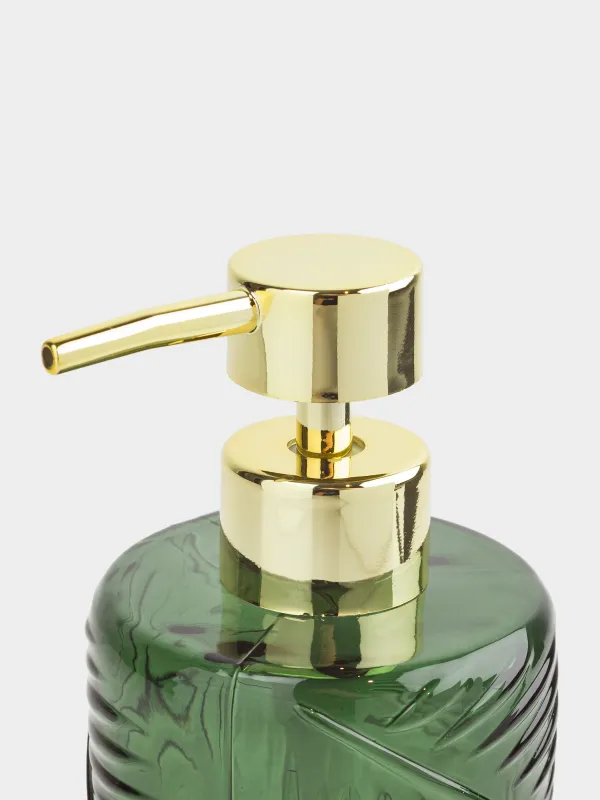 Liquid soap dispenser, 350 ml, glass, Green, Tropical leaves, Tropical leaves, image-5