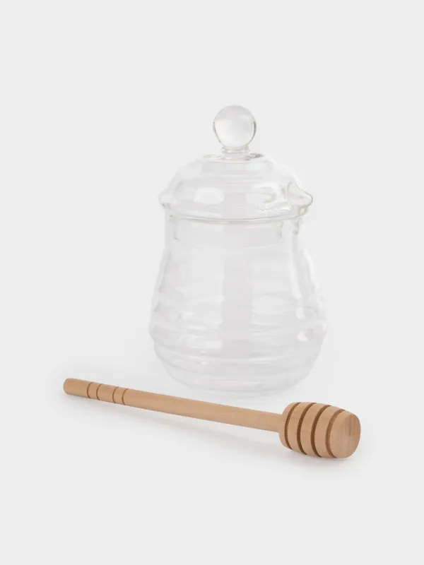 Honey jar, 270 ml, with spoon, Used glass / wood, Honey, image-3