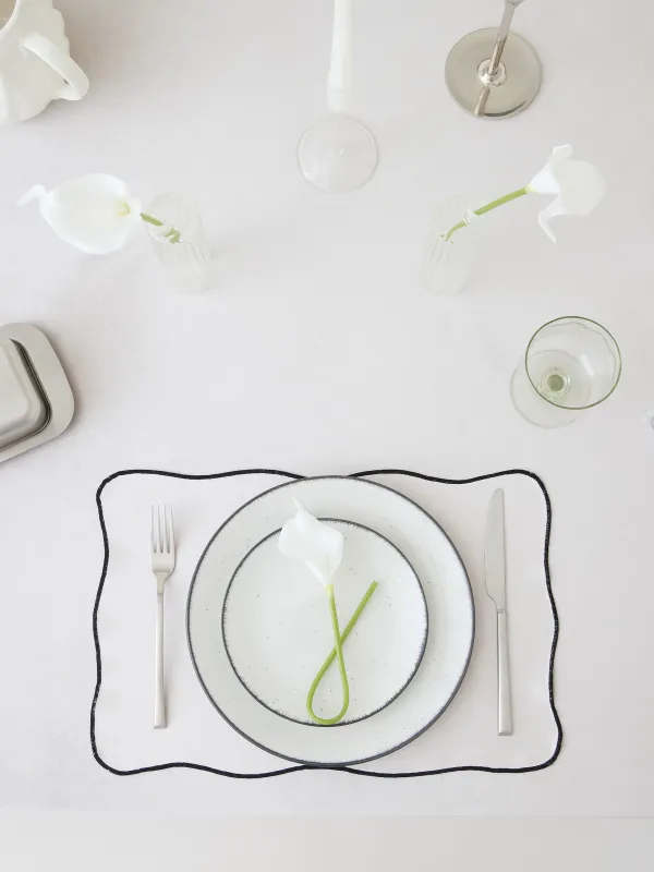 Placemat, 30x45 cm, chenille, curly, milky, Black edging, Chenill framed, image-2
