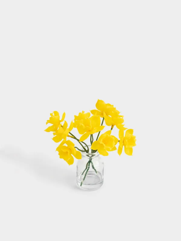 Artificial bouquet, 15 cm, in a vase, TPE / glass, Daffodils, Flower garden, image-3