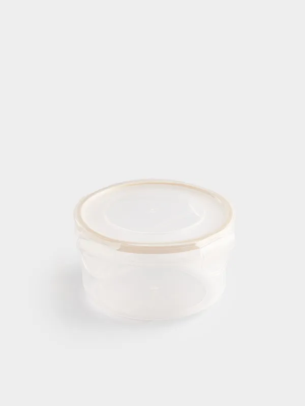 Container, 400 ml, with clips, plastic / silicone, round, beige, Roomy clip, image-1