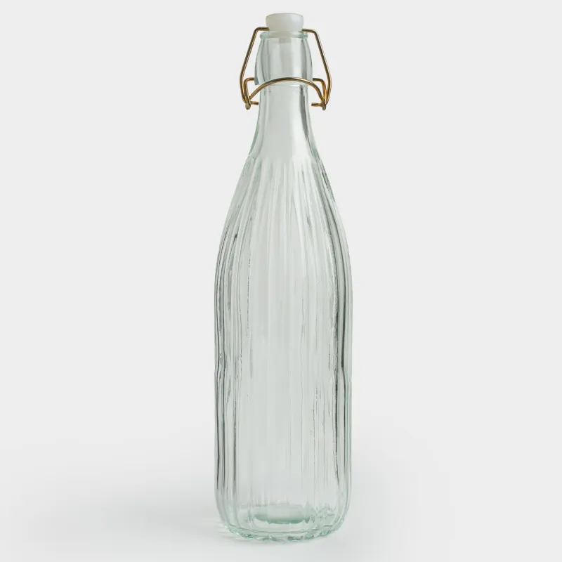 Oil or vinegar bottle, 1 l, with clip, glass R / metal, Ribby gold, image-1