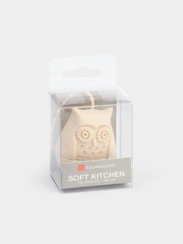 Tea strainer, 19 cm, Silicone, Beige, Owl, Owl, image-5