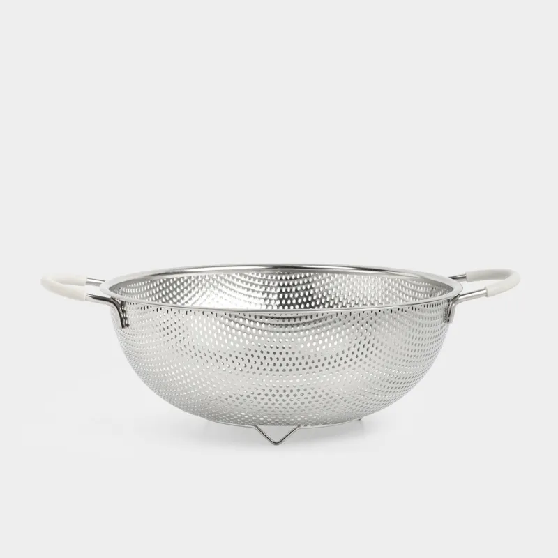 Colander, 25 cm, with two handles, steel / silicone, beige, Sieve
