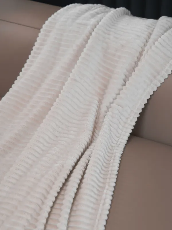 Plaid, 130x170 cm, flannel, sand, Voluminous stripes, Flannel, image-2