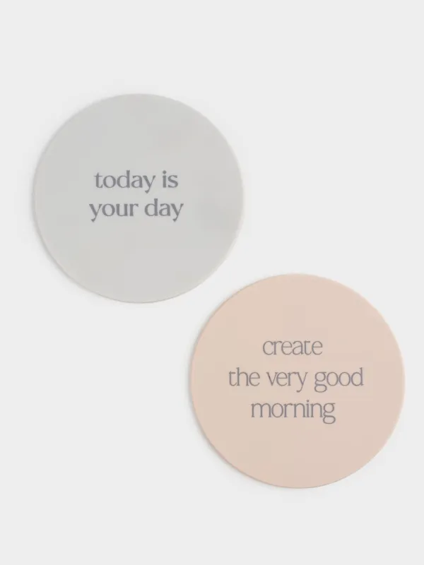 Coaster, 10 cm, 2 pcs, silicone, round, beige, DESIGN, Scroll, image-1