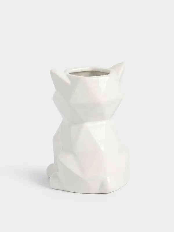 Bathroom tumbler, 14 cm, ceramic, white and gold, Cat, Art modern, image-2