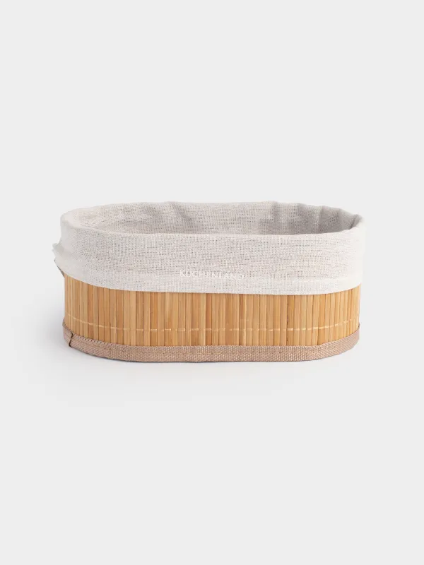Bread basket, 24x15 cm, bamboo / cotton, oval, beige, Stem, image-0