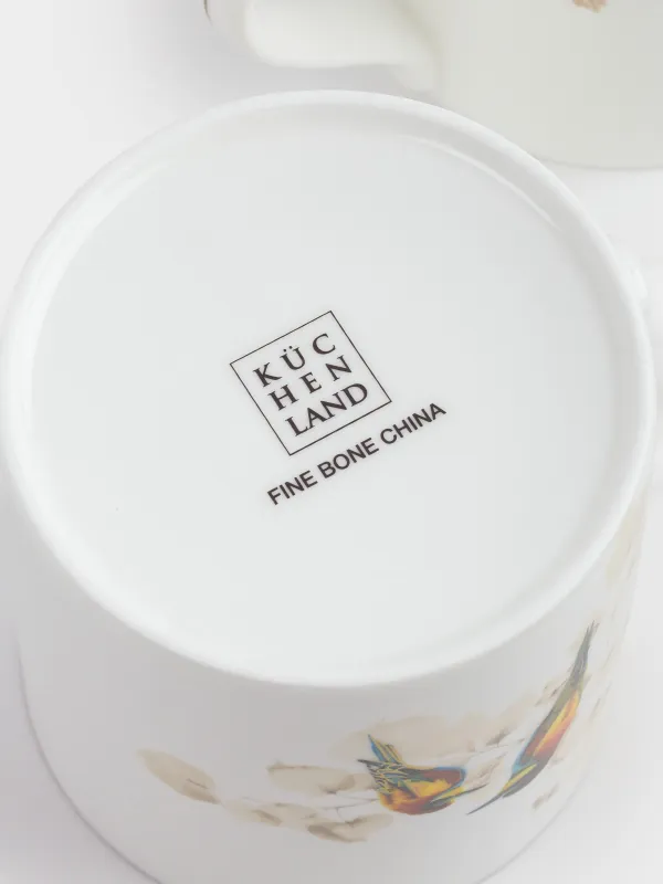 Mug, 380 ml, 2 pcs, porcelain F, with golden edging, Rainbow bee-eaters and goldfinches, Paradise bird, image-3