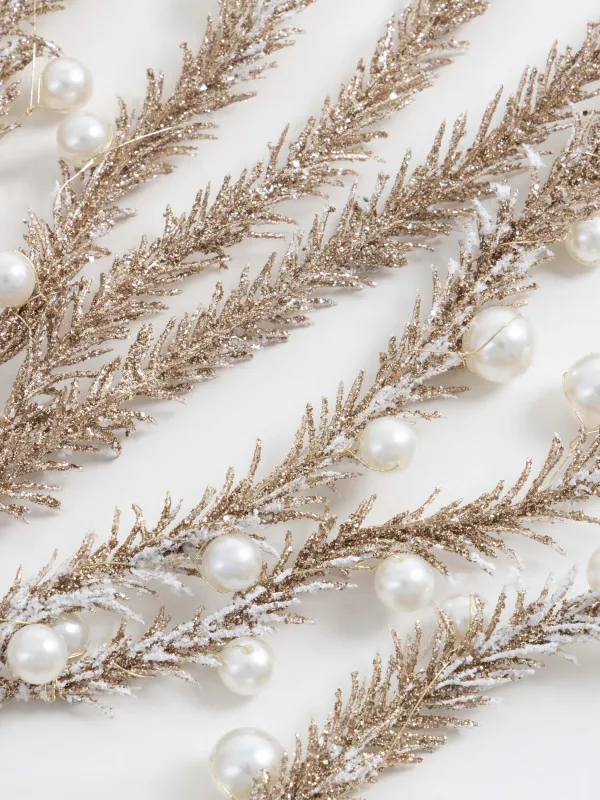 Decorative branch, 60 cm, plastic / metal, Golden amaranth with beads, Amarant decor, image-2