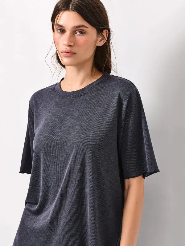 Women's T-shirt, size L, modal / polyester, dark grey, Savina, image-2