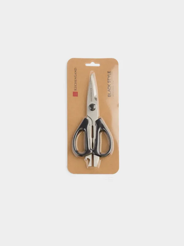 Kitchen scissors, 21 cm, with opener and nutcracker, steel / plastic, black, Black style, image-4