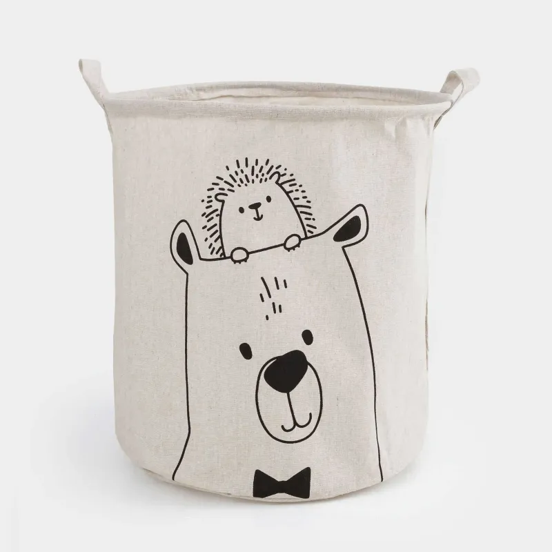 Storage bag, 35x40 cm, with handles, cotton/polyester, round, Milky, Bear and hedgehog, Funny world