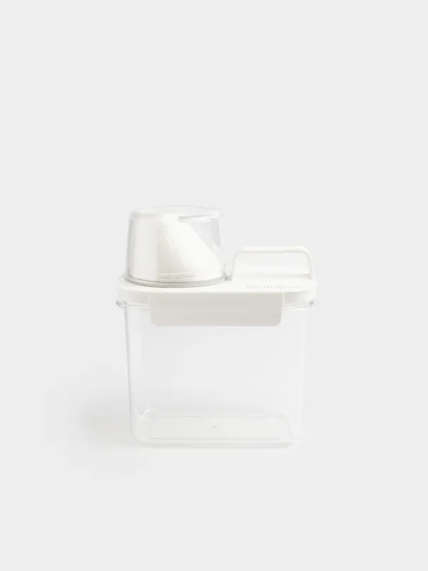 Washing powder container, 1,1 l, with measuring cup, plastic, white, Compact, image-1