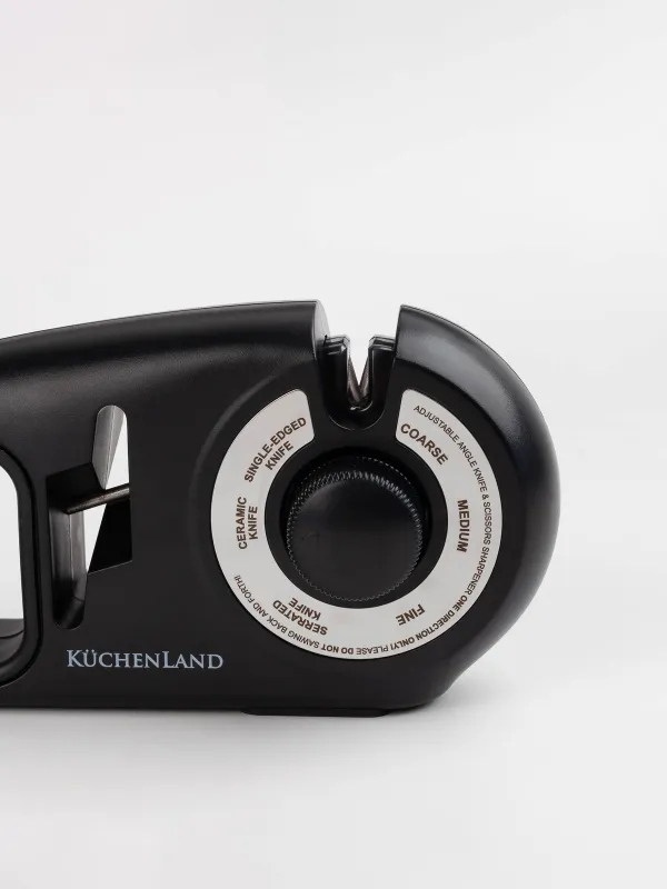 Knife and scissors sharpener, 24 cm, 3 stages/4 types of sharpening, plastic / ceramic, black, Liberica, image-1