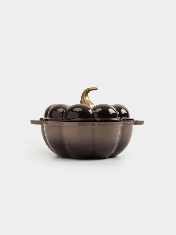 Pot, 20 cm, 1.7 l, with lid, cast iron, Brown, Pumpkin, Gourd, image-1