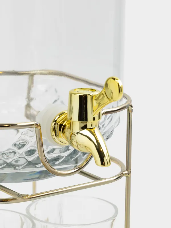 Set for drinks, 4 pers, 5 pr, dispenser on stand, gold, glass / metal, Regale, image-7