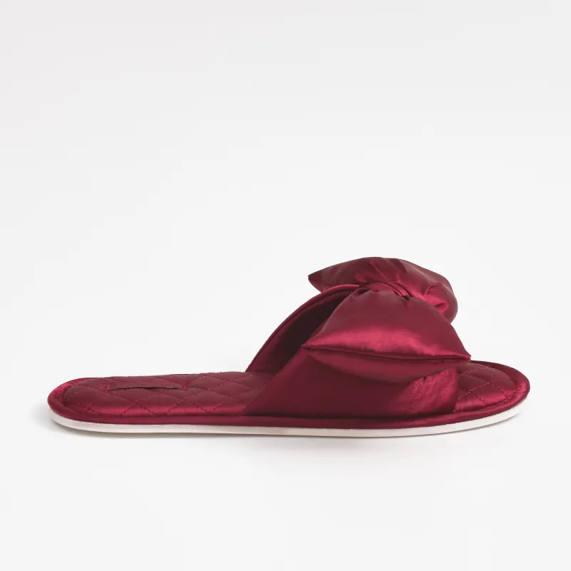 Women's slippers, homewear, size 36-37, satin, burgundy, Bow, Bow tape