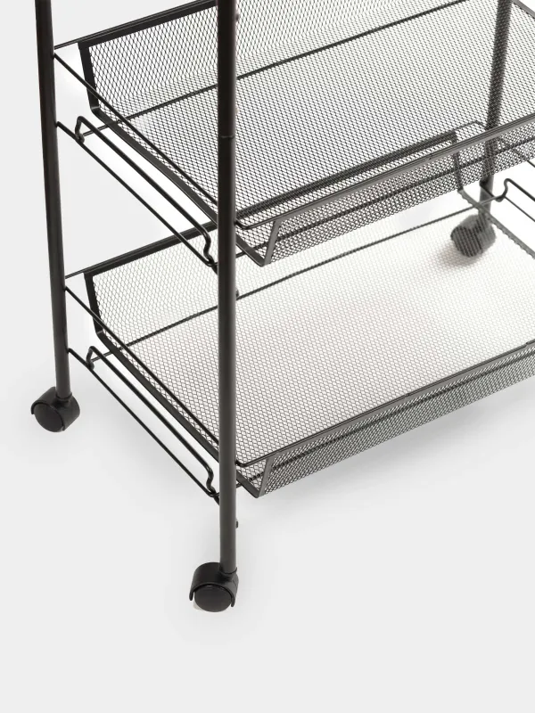 Bookcase, 4-tier, 44x26x83 cm, on wheels, metal, black, Compact black, image-2