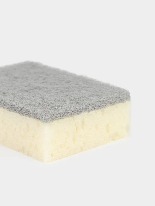 Dish washing sponge, 10x7 cm, 5 pcs, foam rubber / abrasive, rectangular, beige-gray, Clean, image-3