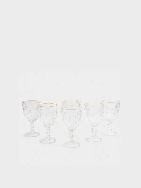 Drinking glass, 300 ml, 6 pcs, glass R, with golden edging, Rhomb gold, image-0