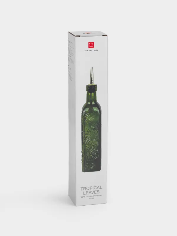Oil or vinegar bottle, 500 ml, with dispenser, glass R / metal, green, Monstera, Royal jungle, image-4