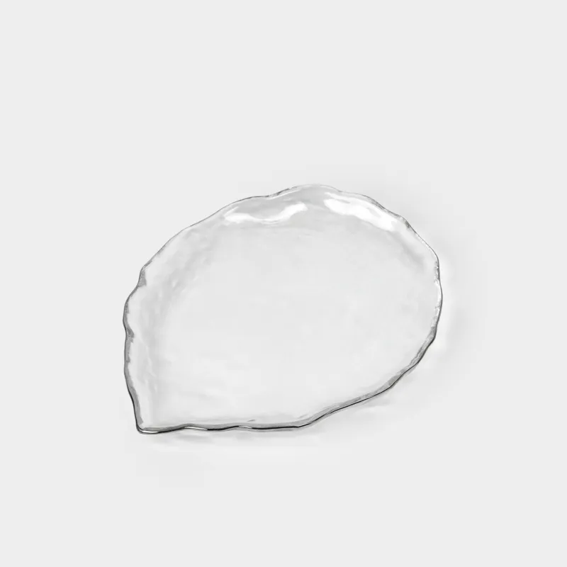 Dish, 25x21 cm, glass, with silver edging, Petal, Nautilus silver