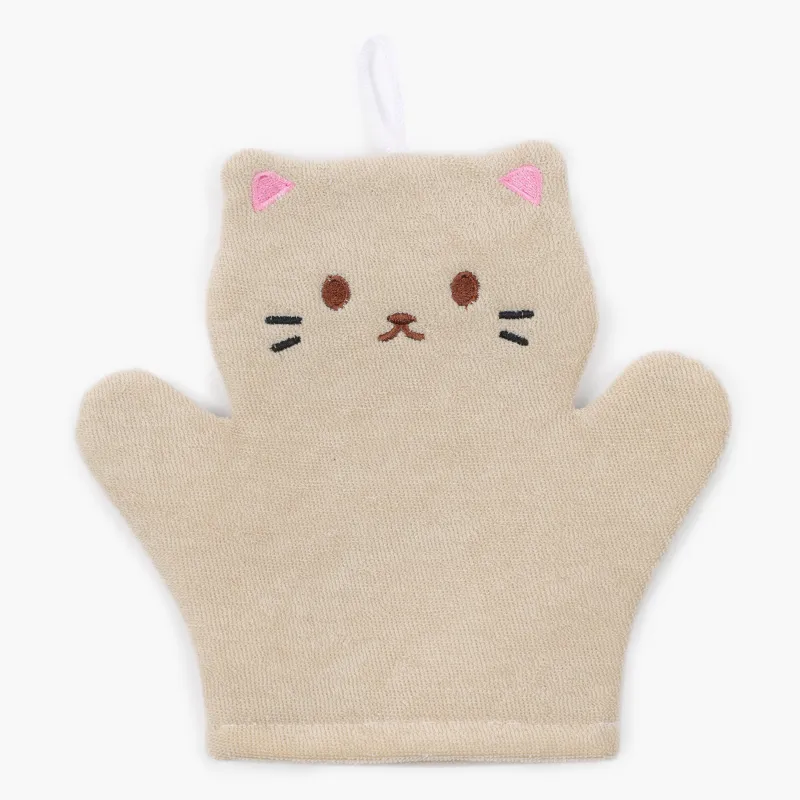 Sponge-mitten for washing the body, 20x20 cm, children's, polyester, beige, Cat