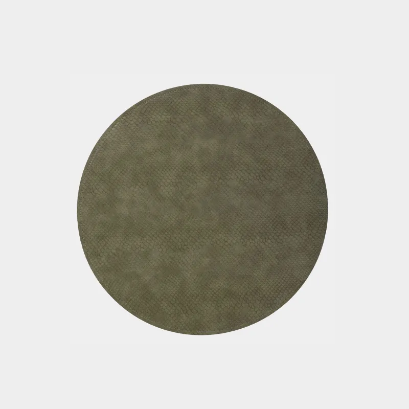 Placemat, 38 cm, double-sided, PVC, round, green/brown, Snake scales, Rock