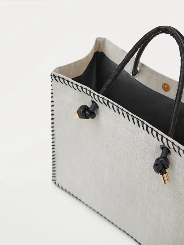 Women's bag, 44x35 cm, with stitches, canvas, beige, Solo, image-1