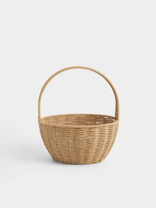 Storage basket, 29x32 cm, wicker, with handle, plastic, round, beige, Twig, image-0