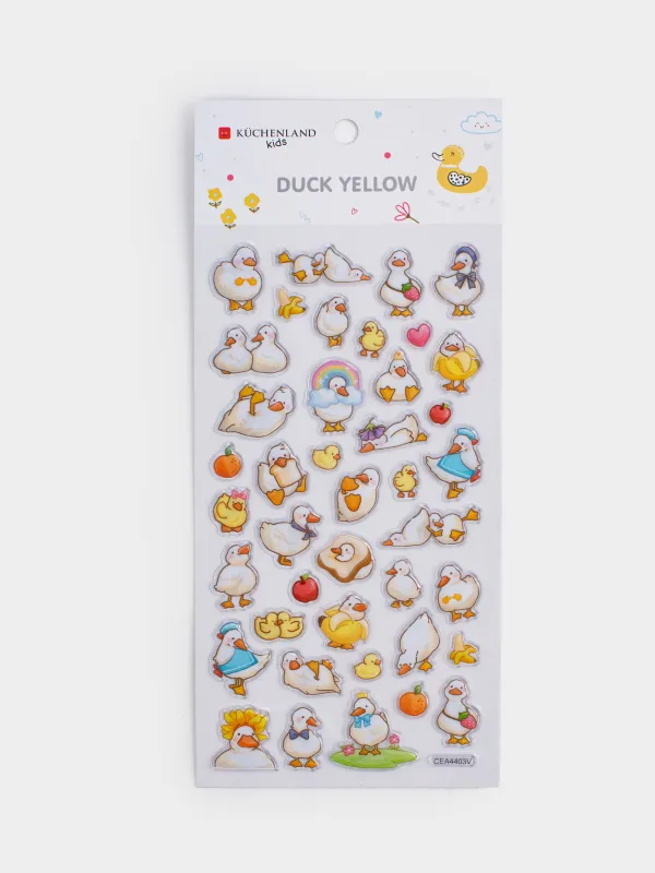 Sticker set, 17x9 cm, 41 pcs, disposable, PVC, Duck, Duck yellow, image-4