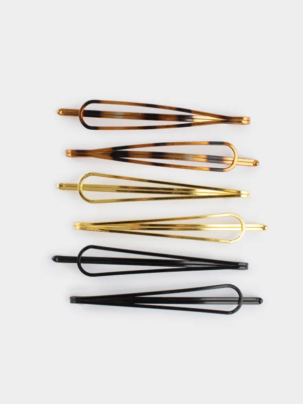 Hair clip, 6 cm, 6 pcs, metal, Mix, Basic, image-0