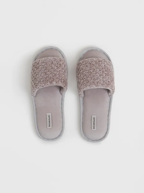 Women's slippers, homewear, size 36-37, chenille/velvet, sand, Chenille, image-1