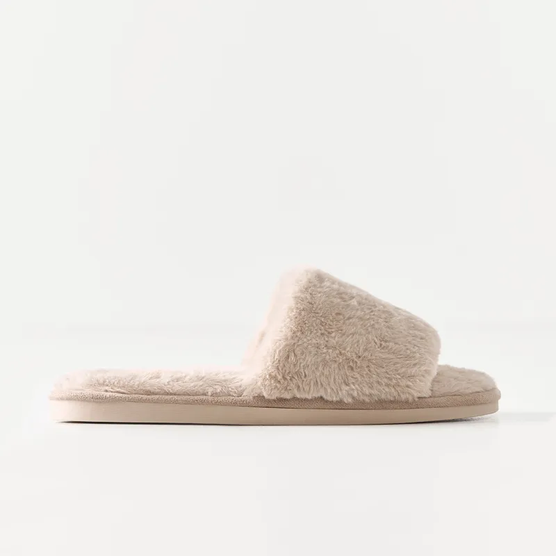 Women's slippers, homewear, size 36-37, faux fur, beige, Bushy