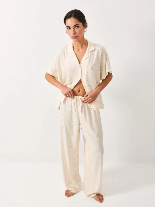 Women's trousers, homewear, size L, viscose, milky, Stars, Dina, image-4