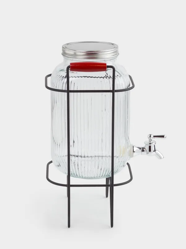 Beverage dispenser, 4 L, on stand, glass R / metal, black, Ribby, image-1