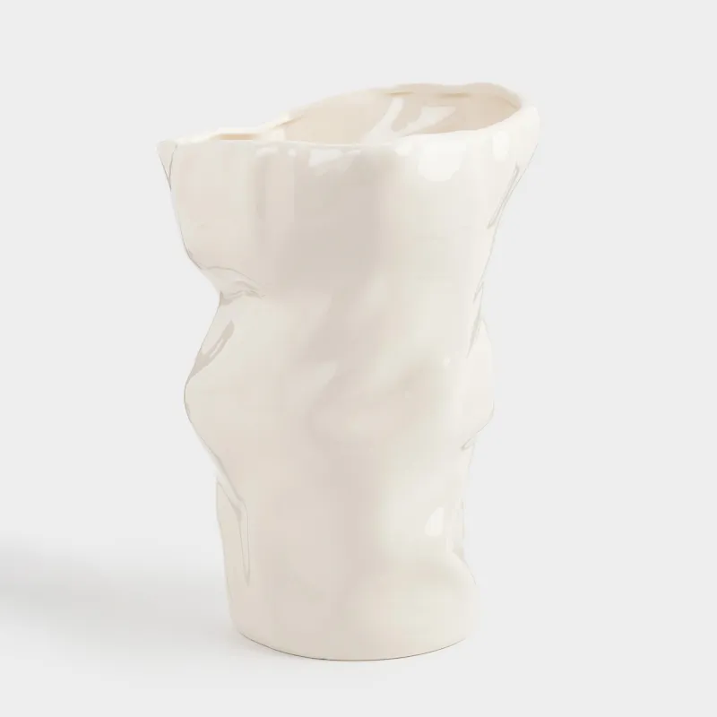Flower vase, 27 cm, porcelain P, milky, Crumpled effect, Crumple