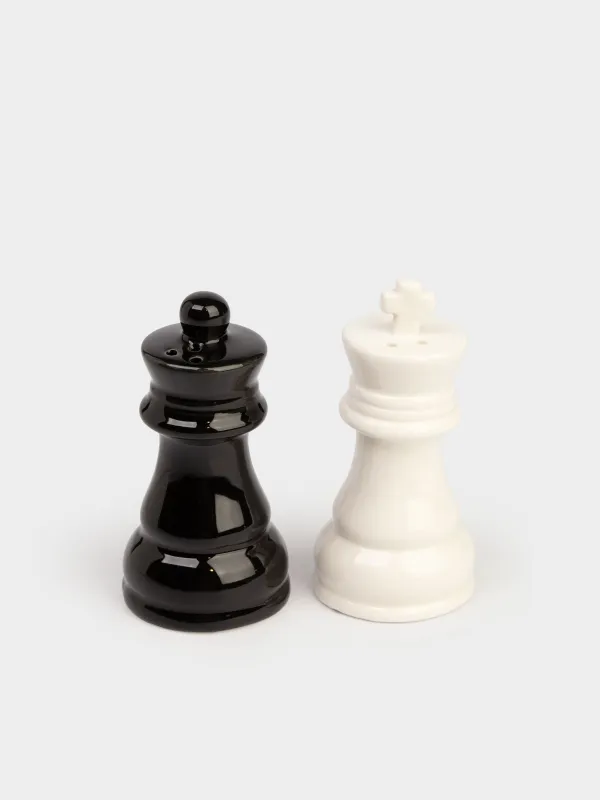 Salt and Pepper set, 9 cm, porcelain P, Black / White, Chess, Chess, image-0