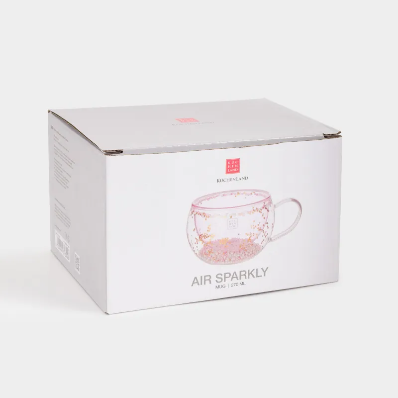 Mug, 270 ml, with balls, glass B, pink, Stars, Air sparkly, image-3