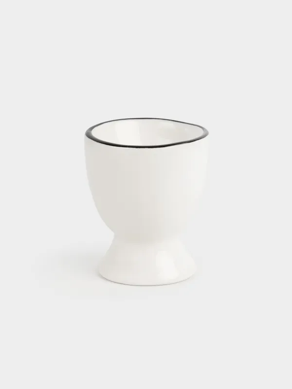 Egg stand, 6 cm, ceramic, milky, with black edging, Egg, Course, image-2