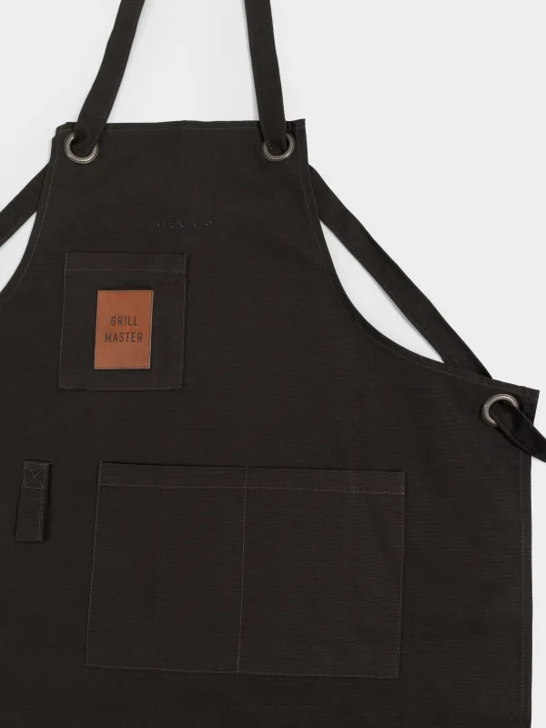 Apron, 70x80 cm, with pockets, cotton / PU leather, brown, Apron, image-1