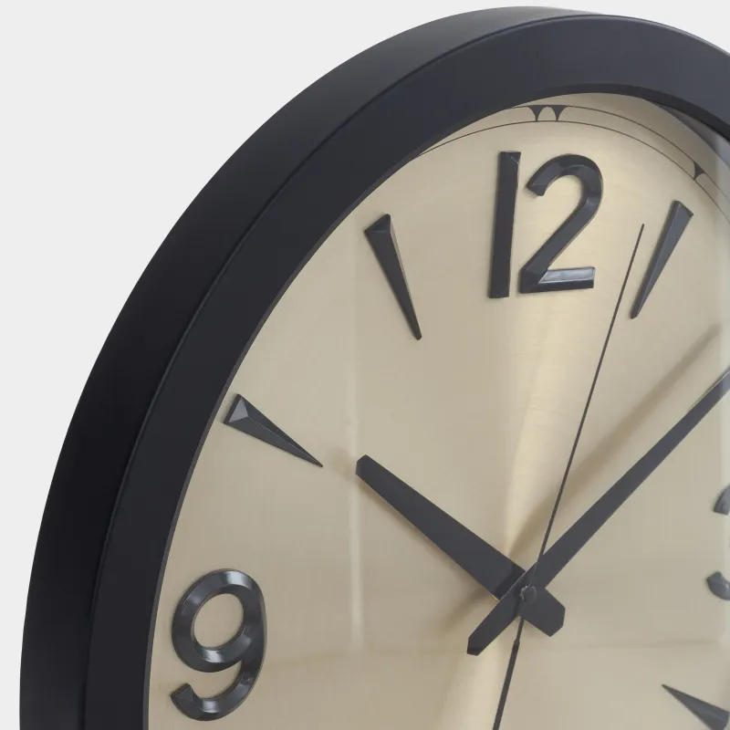 Wall clock, 40 cm, plastic/ glass, round, golden black, Dial, image-3