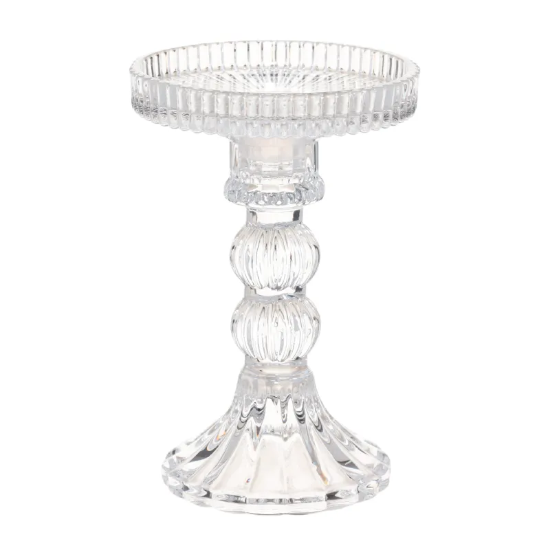 Candle holder, 14 cm, for cylindrical / thin candles, on a leg, collapsible, glass, Ribby