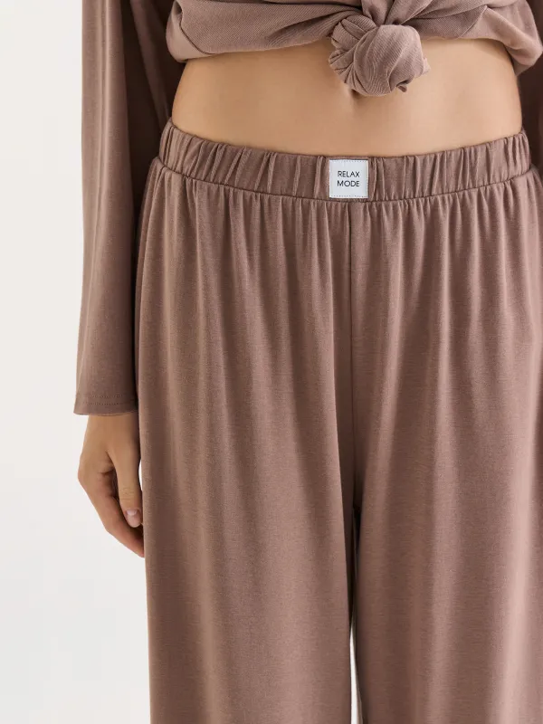 Women's trousers, homewear, size L, cotton / viscose/spandex, beige melange, Wiana, image-3